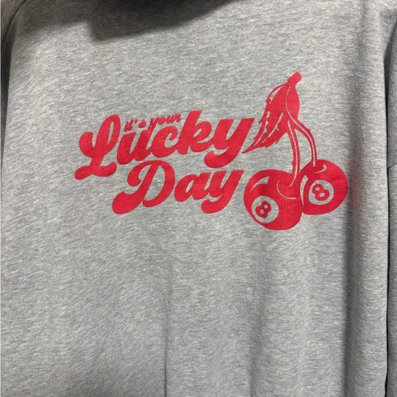 Pretty Little Thing GREY MARL CHERRY PRINT OVERSIZED HOODIE - Picture 6 of 12